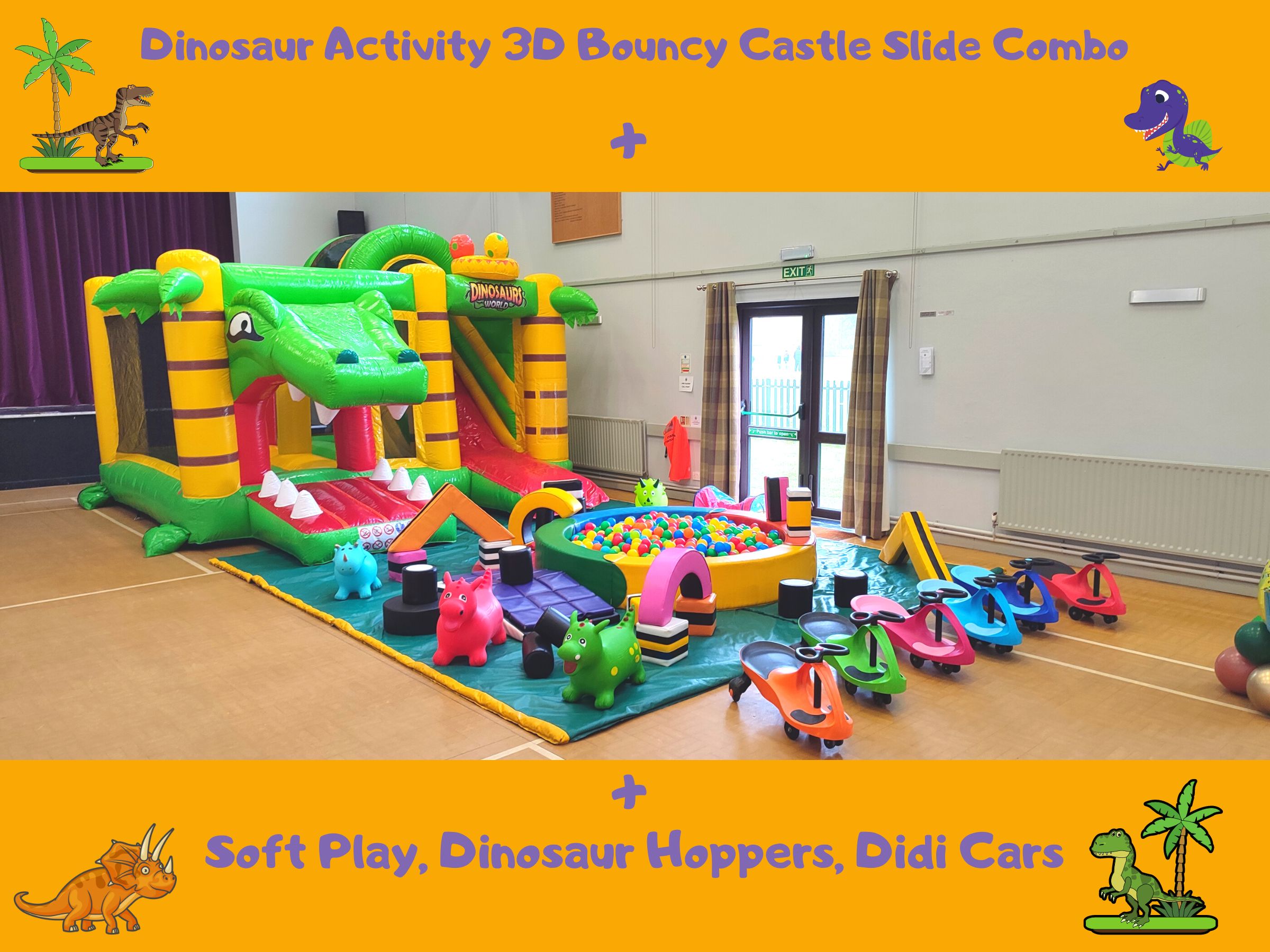 Dinosaur 3D Bouncy castle and Soft Play hire in Surrey
