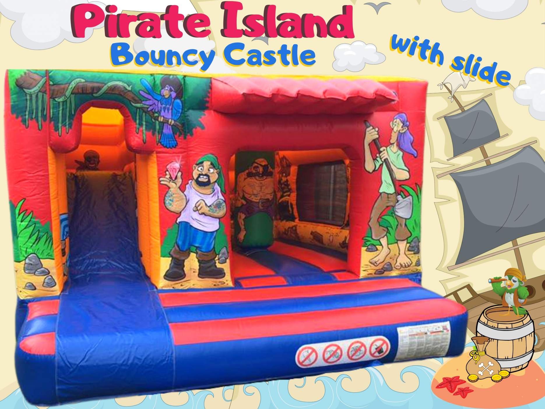 Pirate Island Bouncy Castle with Slide Hire our Pirate Island Bouncy Castle with Slide